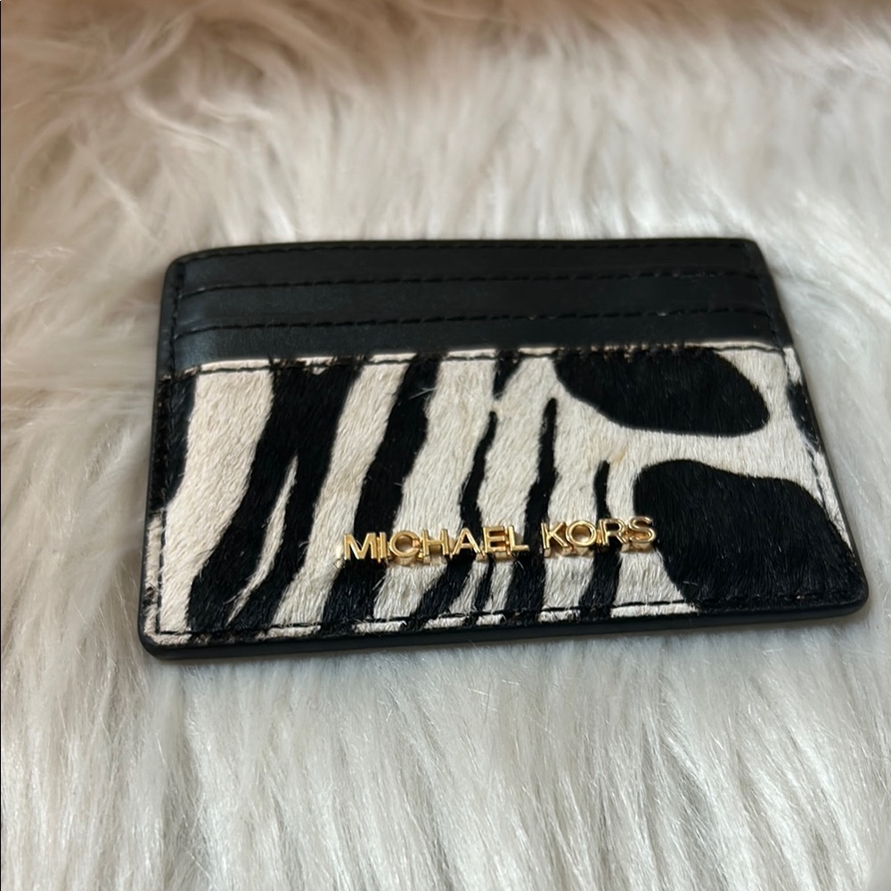 Michael Kors Black & White Zebra Print Card Slot Wallet